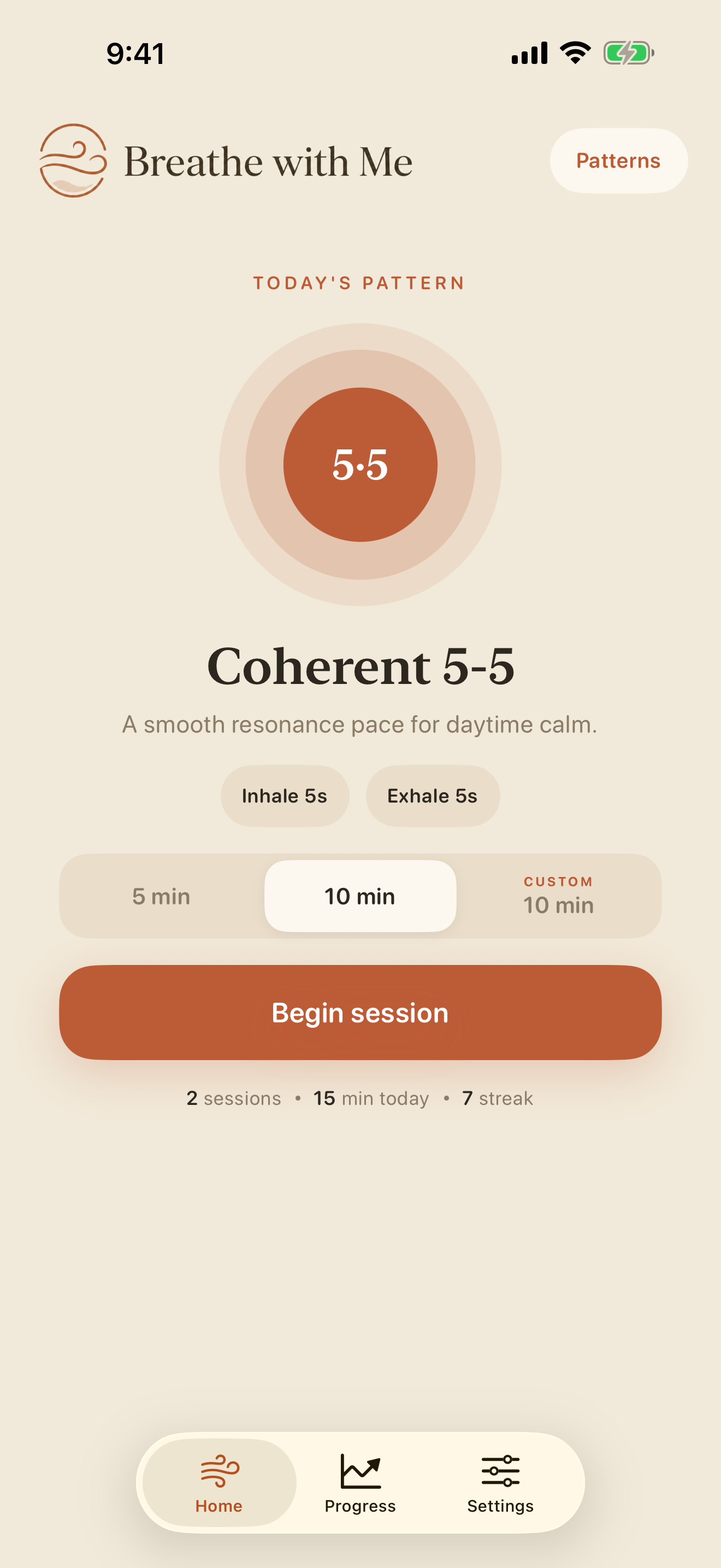 Home screen with Coherent 5-5 selected